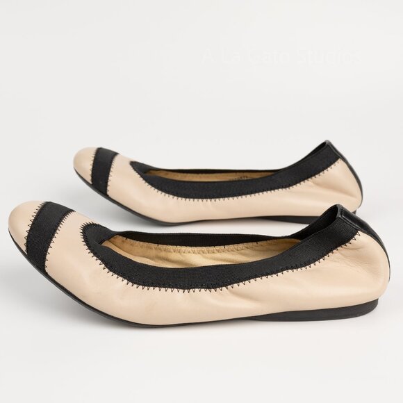 STUART WEITZMAN Giveable Leather Ballet Flats Cream & Black Size 6 M - Picture 10 of 11